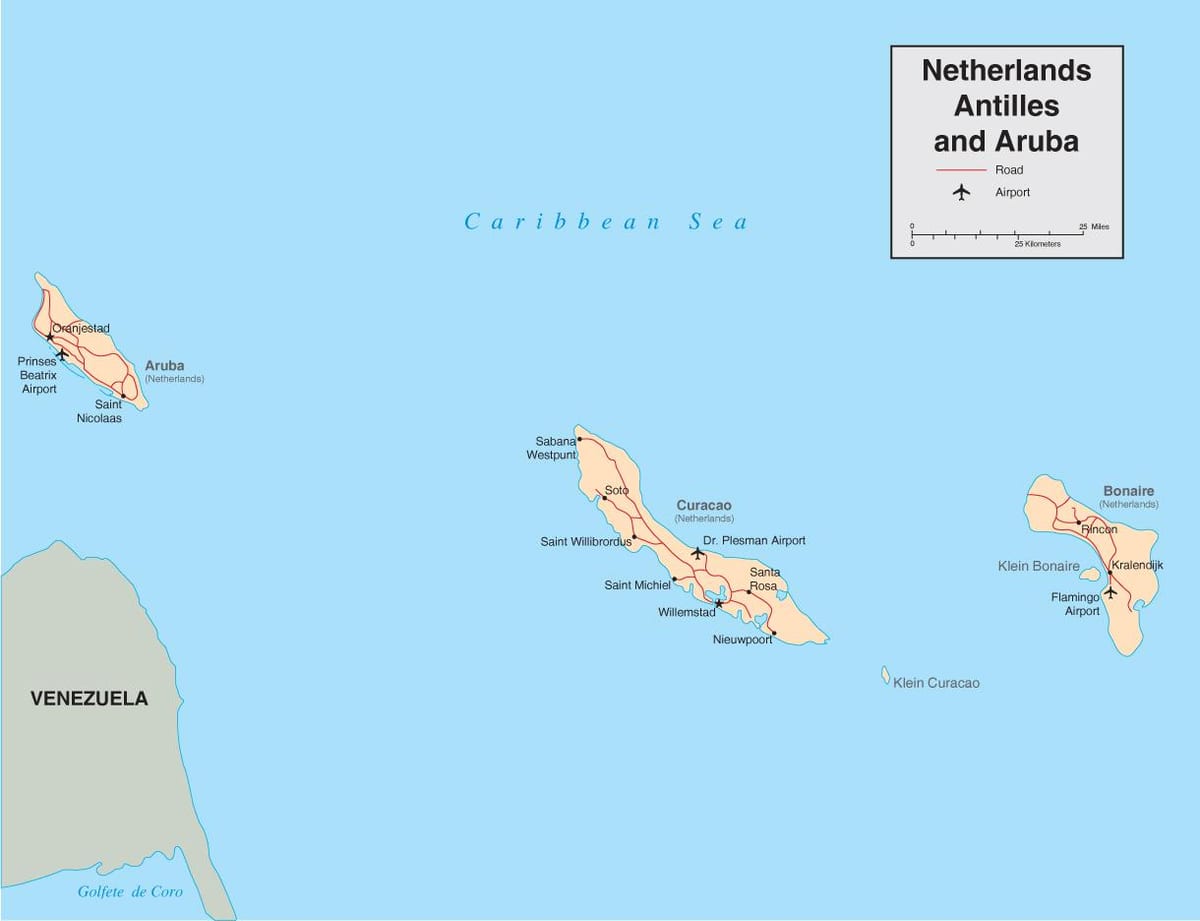 mapa de las Antillas neerlandesas