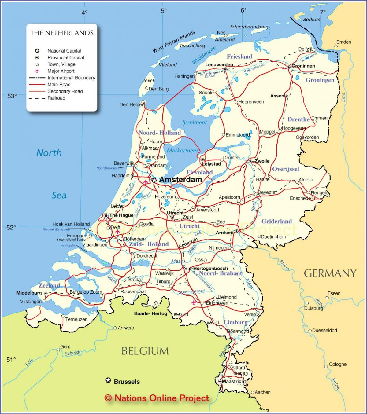 mapa de Holanda y los países vecinos