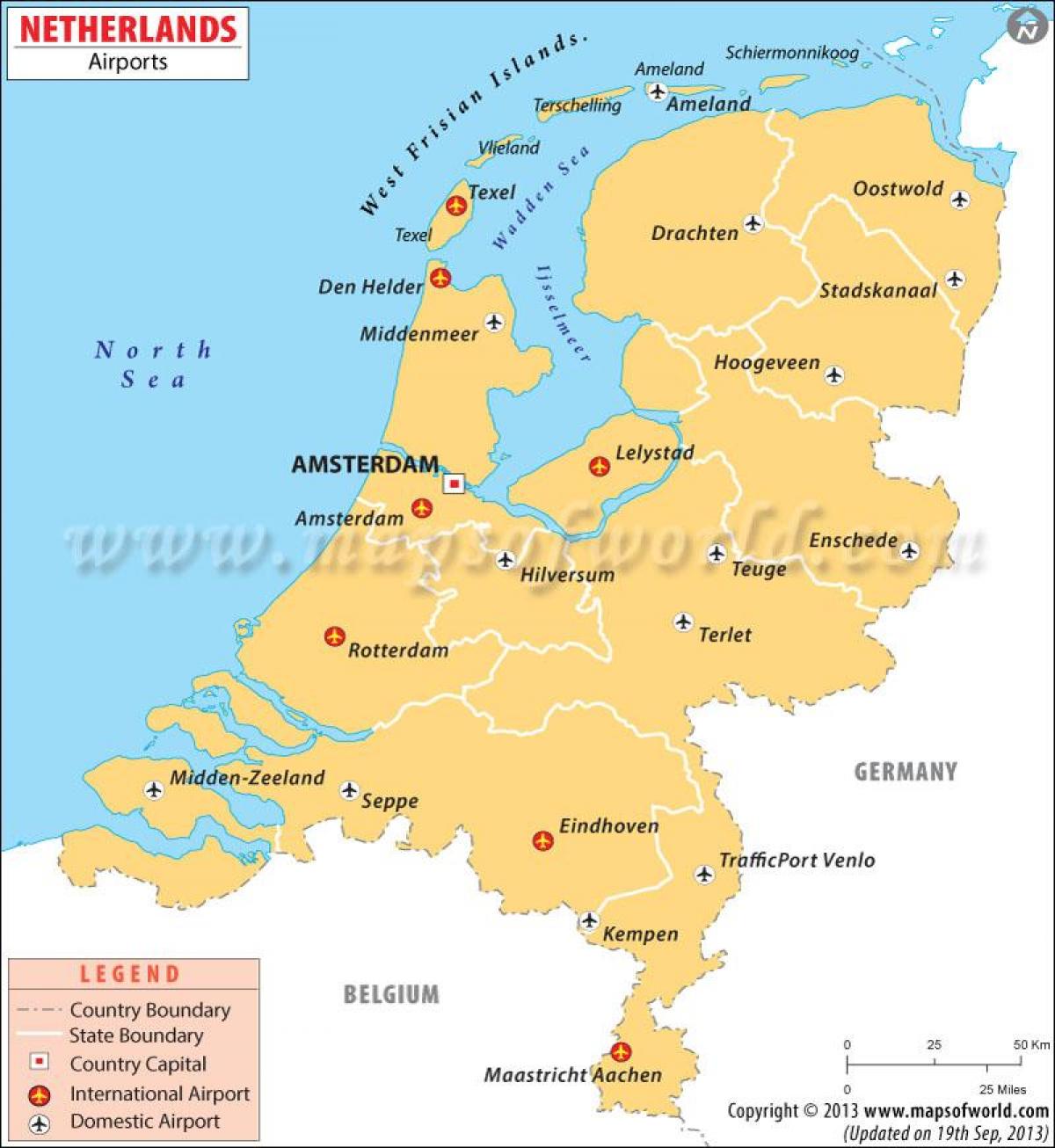 los aeropuertos de países Bajos mapa