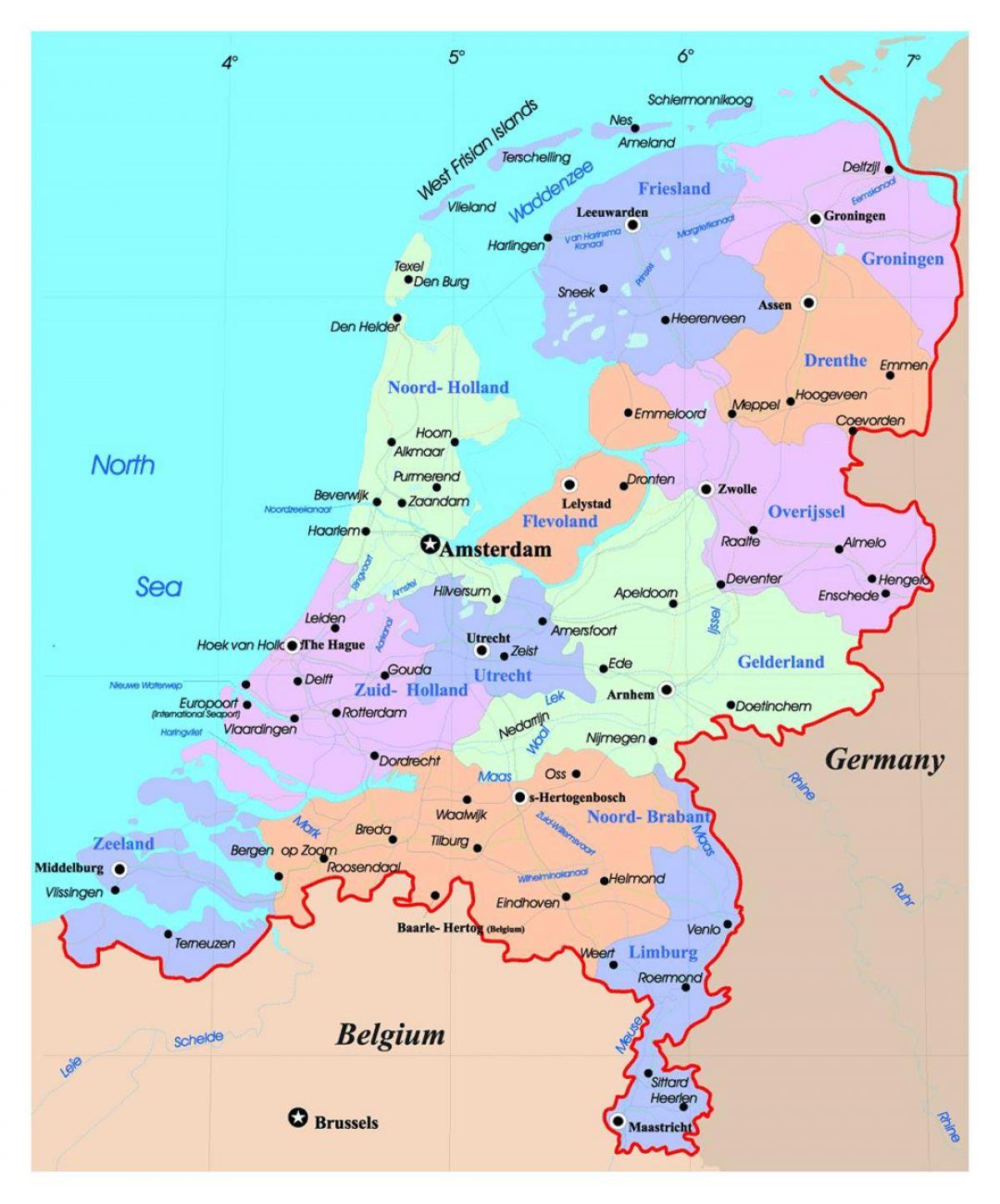 Mapa de Holanda - Holanda en el mapa (Europa Occidental - Europa)
