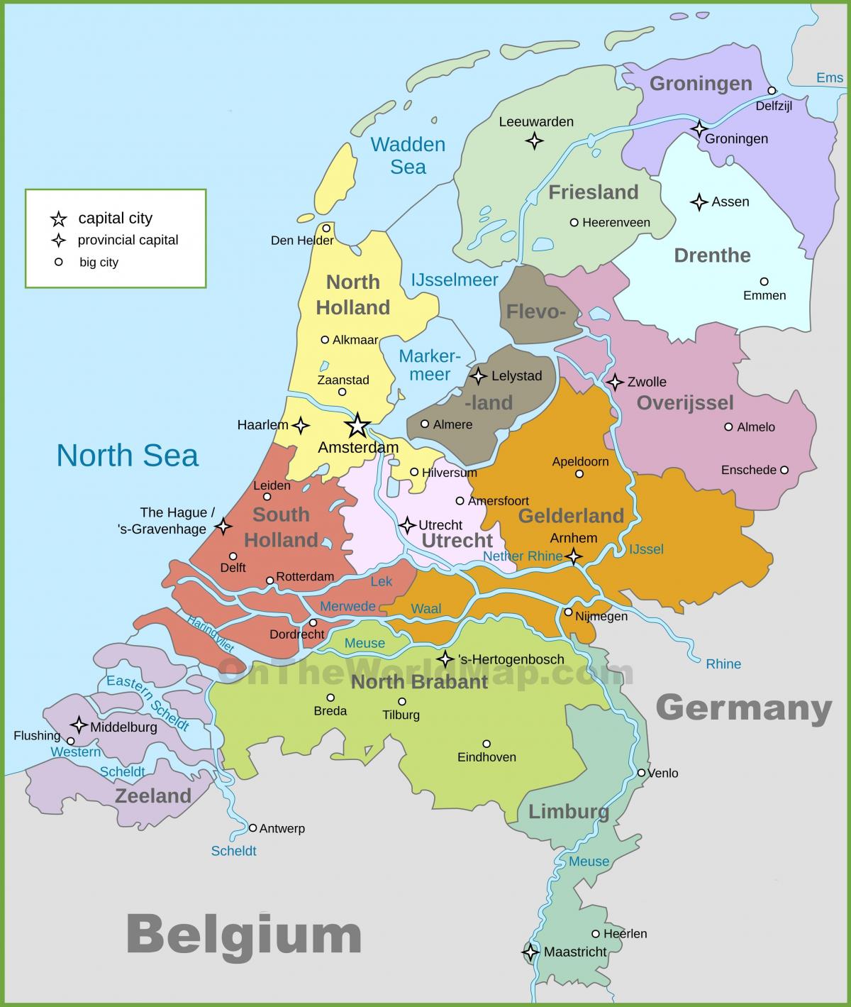 Mapa político de Holanda - mapa Político de los países Bajos (Europa