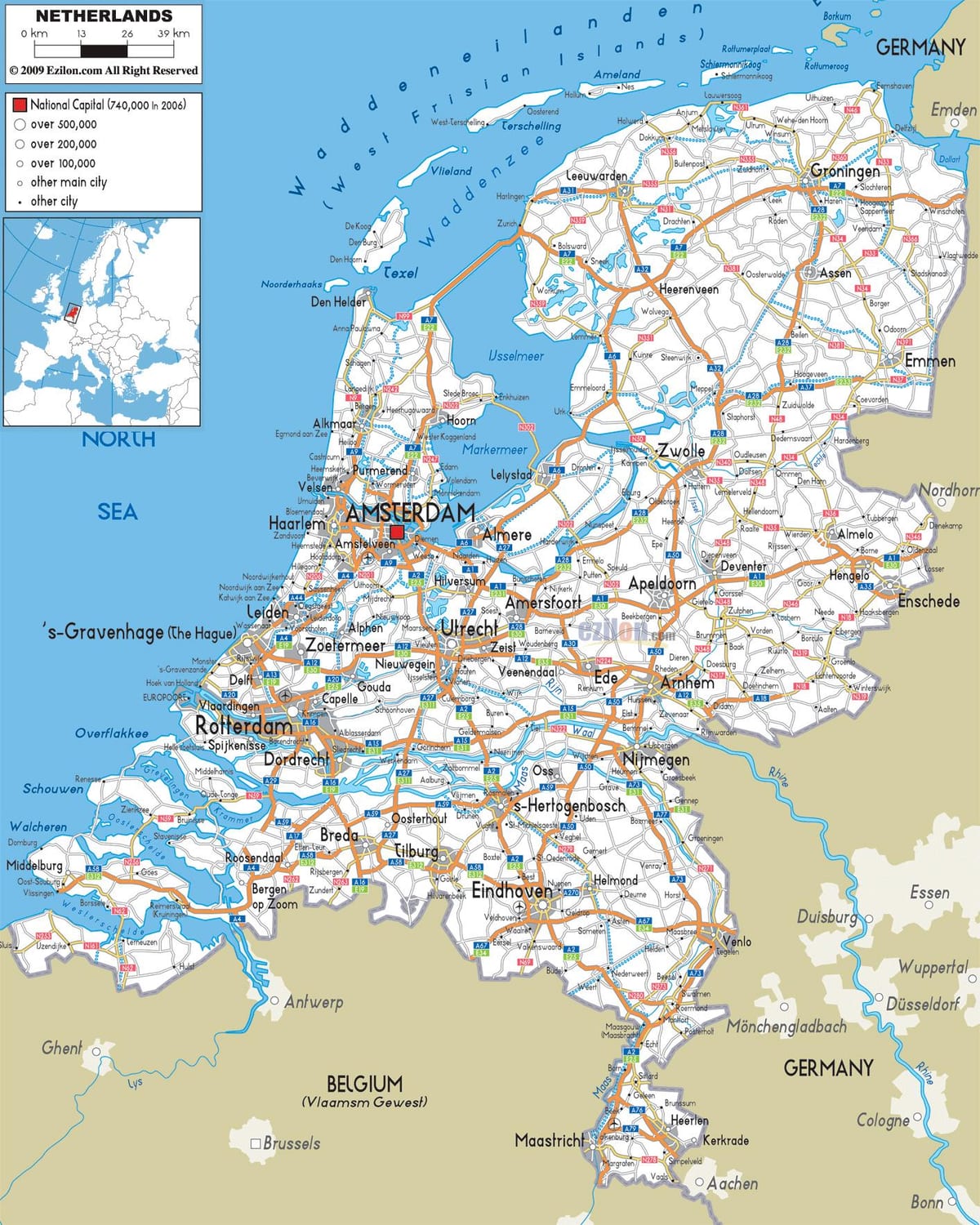 mapa de carreteras de los países Bajos