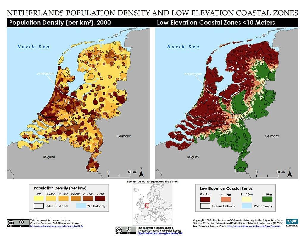 Holanda mapa de elevación