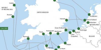 Mapa de las rutas de ferry a Holanda